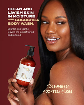 buttah. CocoShea pump and label detail showing ingredient highlights and easy dispensing benefit