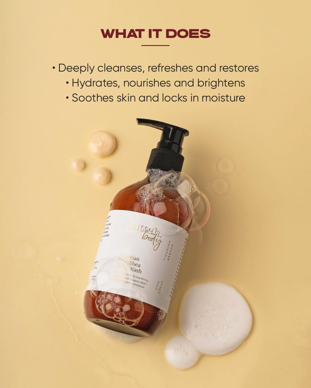 buttah. CocoShea texture close-up of creamy lather showcasing moisturizing feel and rich emollients