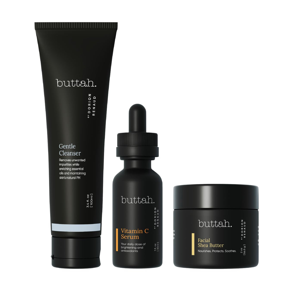 buttah. by Dorion Renaud front packaging showing all three products and kit benefit