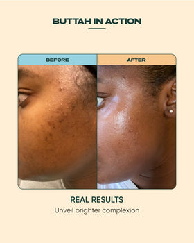 buttah application on cheek showing gentle patting technique and even coverage benefit