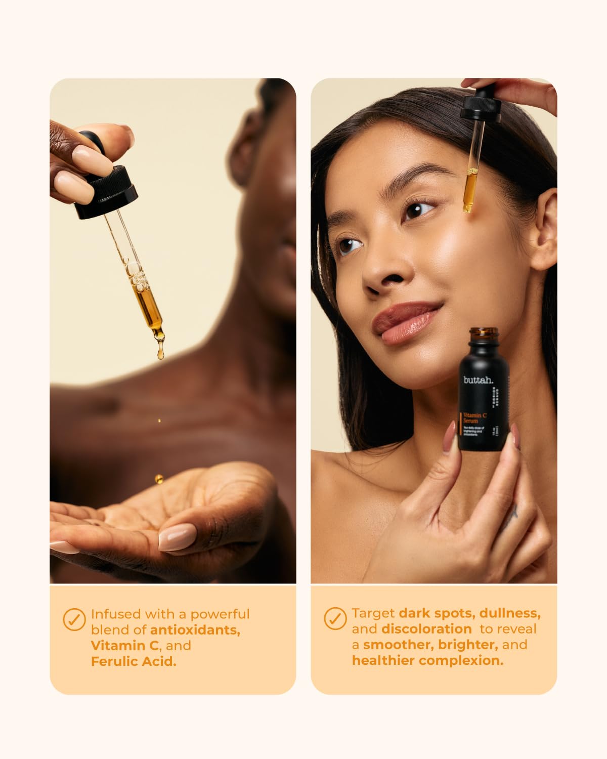 buttah pipette dispensing serum drop highlighting creamy texture and absorption benefit