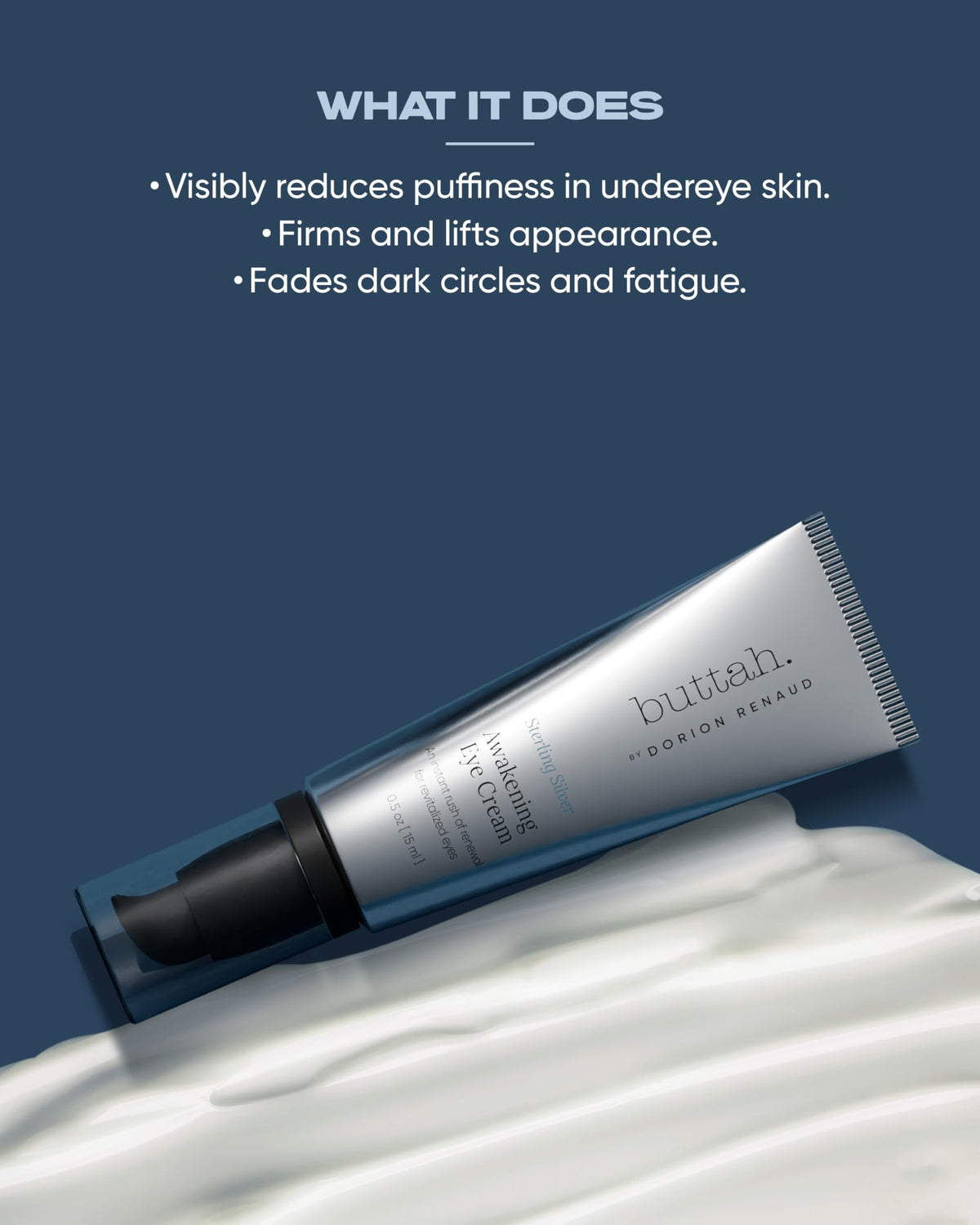 buttah. applied under eye demonstrating reduced puffiness and refreshed look