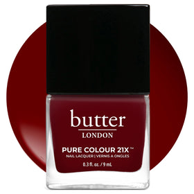 butter LONDON bottle front packaging showing deep blackberry shade and glossy finish