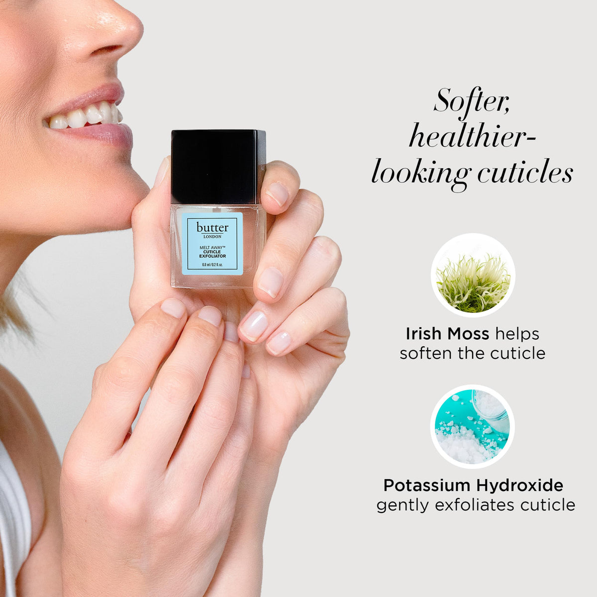 butter LONDON application on fingernail illustrating easy, pain-free use