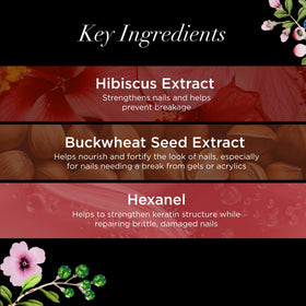 butter LONDON bottle beside hibiscus and buckwheat extracts highlighting strengthening benefit