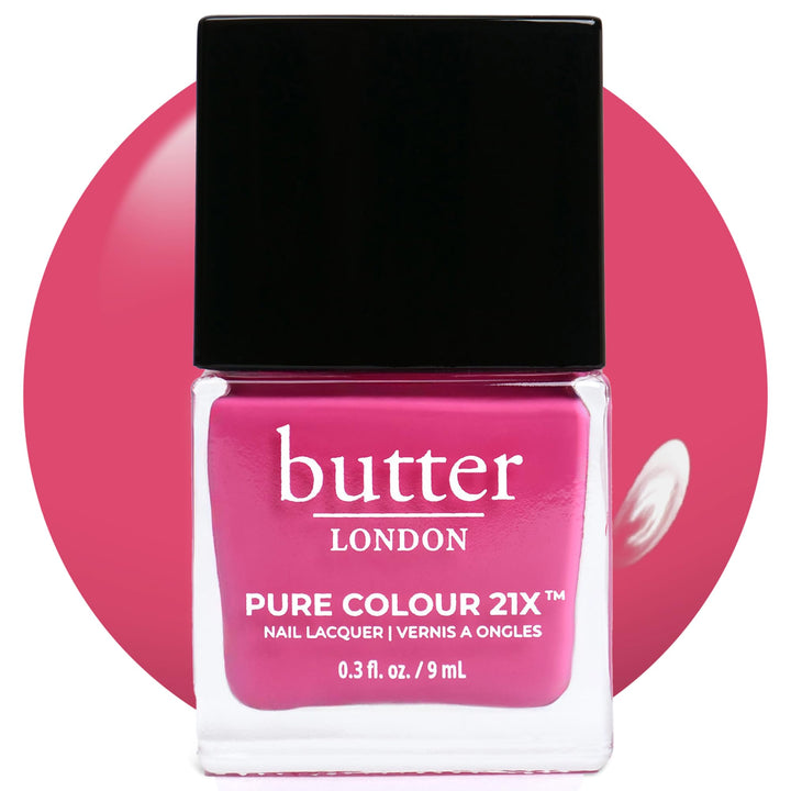 butter LONDON front bottle showing Flusher Blusher vibrant fuchsia and glossy finish