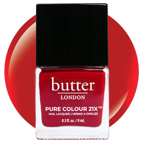 butter LONDON bottle front packaging showing true red color and label, vibrant finish