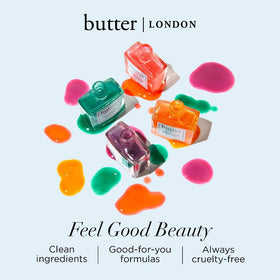 butter LONDON manicured hands in cafe scene showing healthy-looking nails and polished style