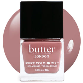 butter LONDON bottle front packaging showing rosy nude shade and label benefit: vibrant shine