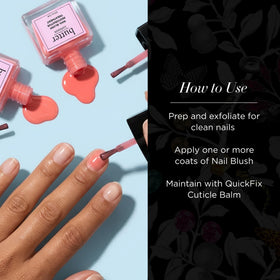 butter LONDON swatch on nails close-up showing buildable color and natural glow