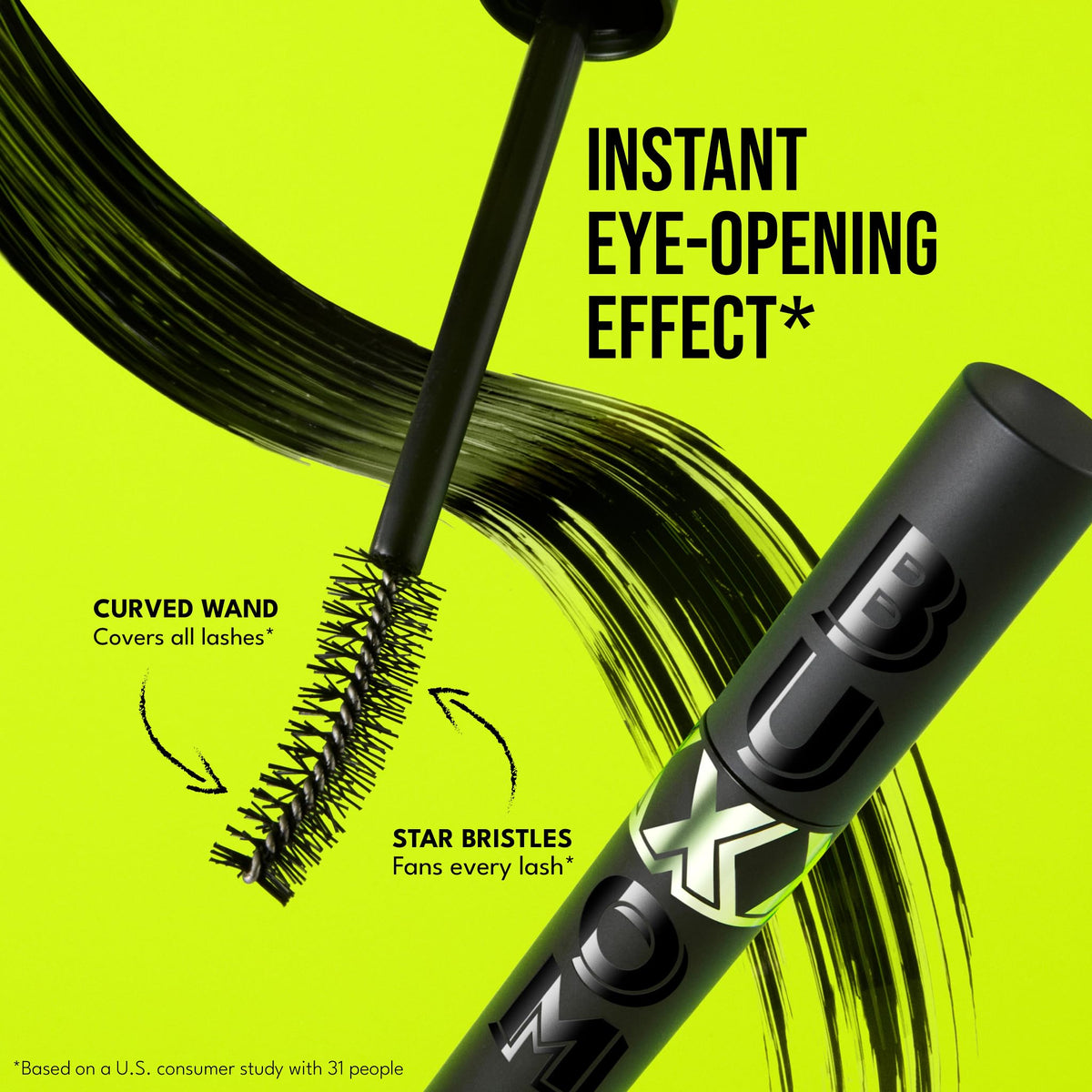 Buxom application demo on eye illustrating easy clump-free coating