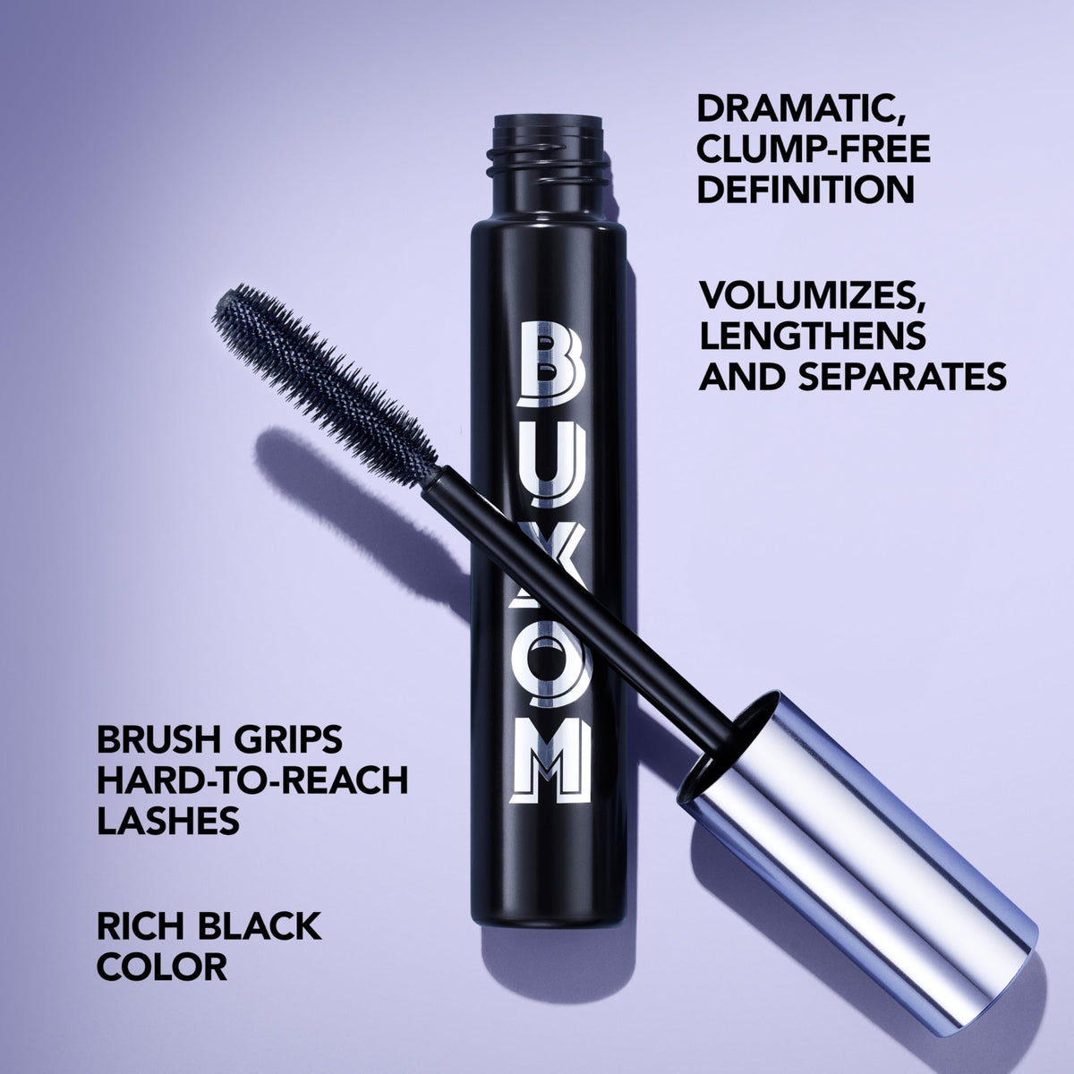 Buxom before-and-after lashes showing volume and length