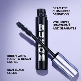 Buxom before-and-after lashes showing volume and length