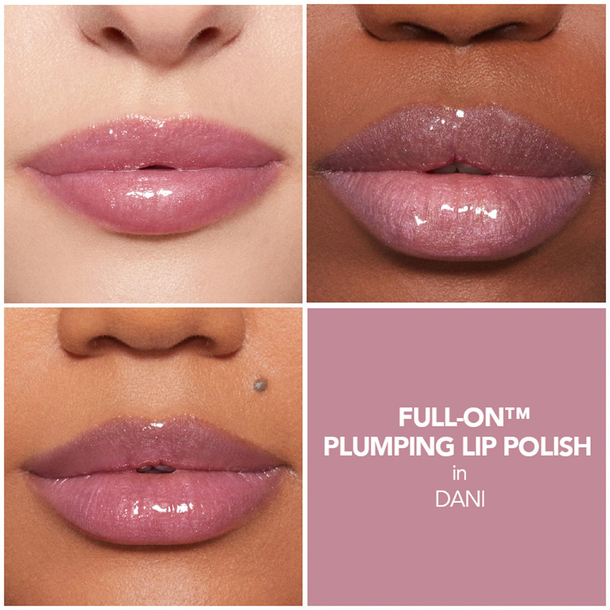 BUXOM Dani gloss texture swipe illustrating pearlescent shimmer and sheen