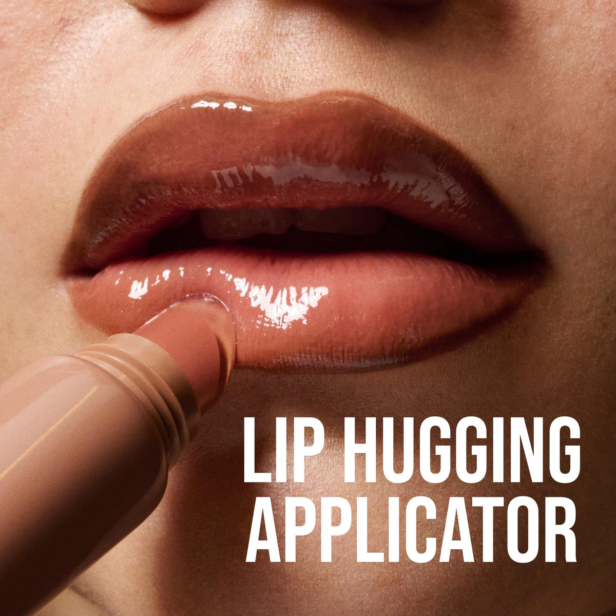 BUXOM Dolly Glaze lifestyle shot of a smiling model showcasing dewy, healthy-looking lips benefit
