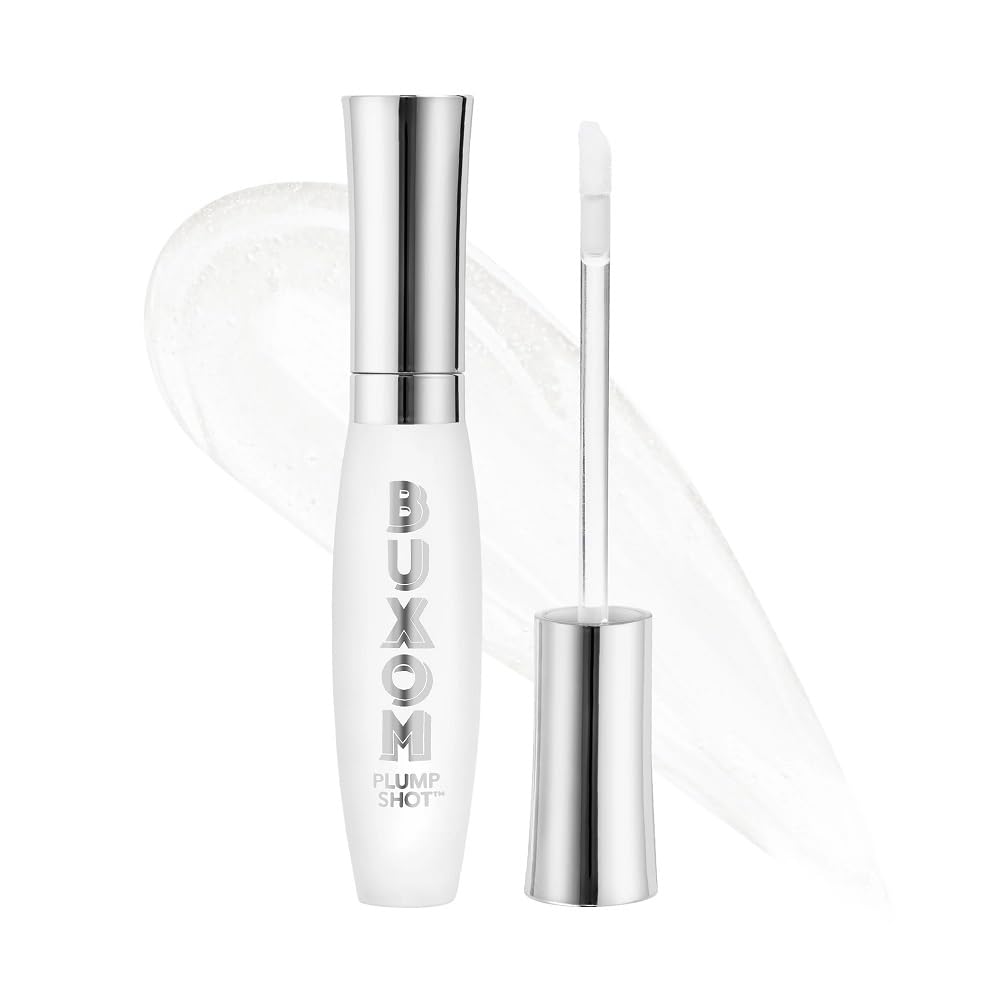 Buxom front packaging showing glossy tube and shimmer tint, highlights brand shine