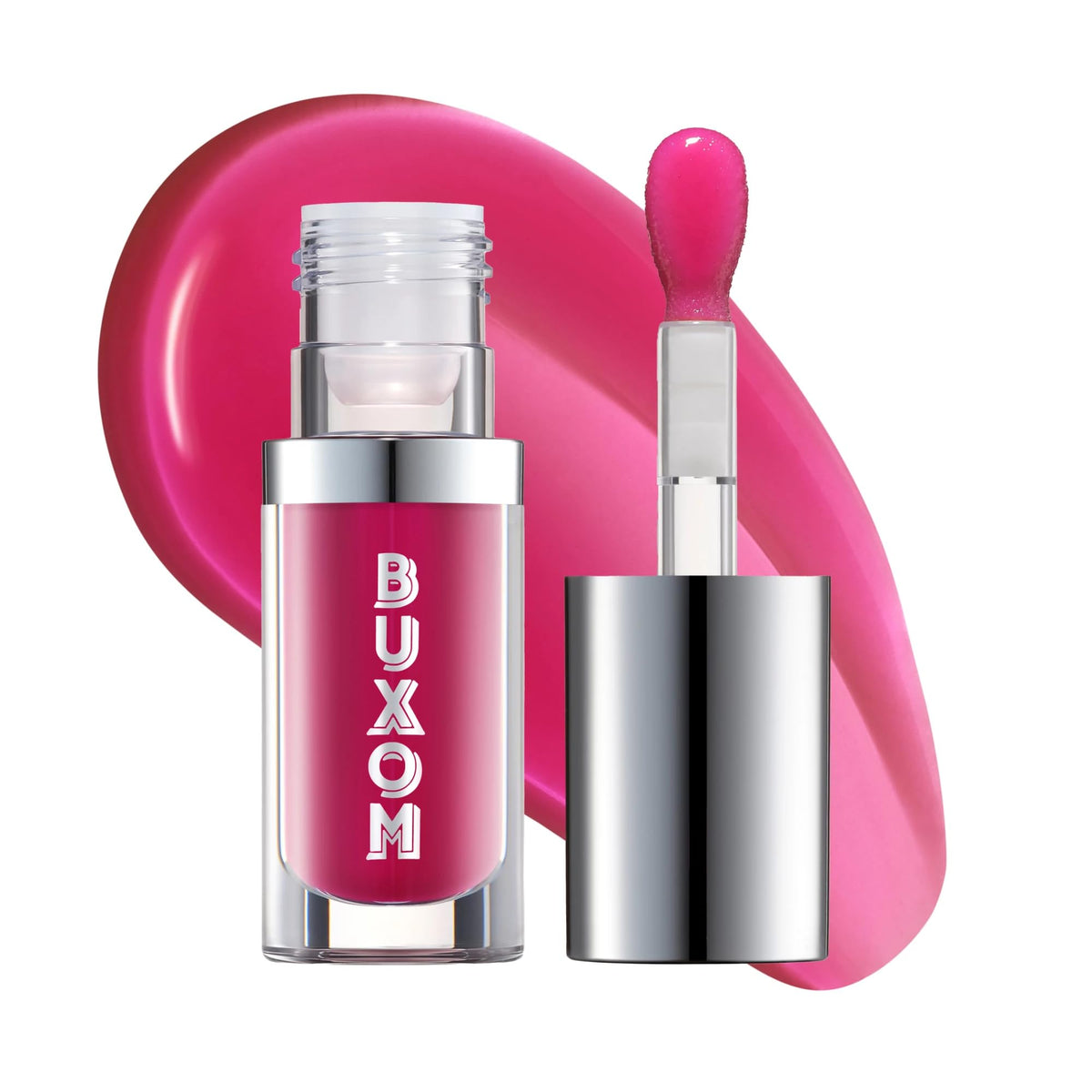 Buxom Full-On Glossy Lip Oil front packaging showing glossy berry shade and brand