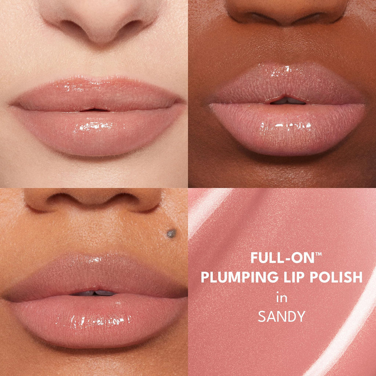 BUXOM texture swirl of Sandy gloss showing shimmer and smooth moisturizing finish