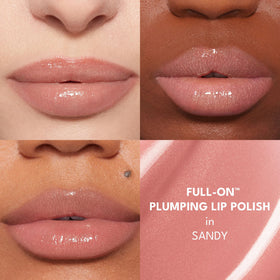 BUXOM texture swirl of Sandy gloss showing shimmer and smooth moisturizing finish