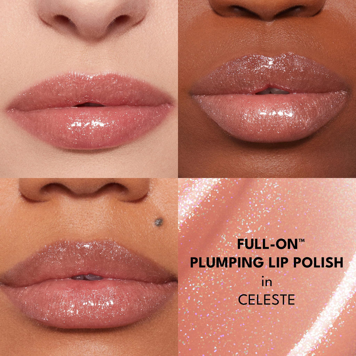 Buxom gloss texture swipe highlighting pearlescent shine and non-sticky feel