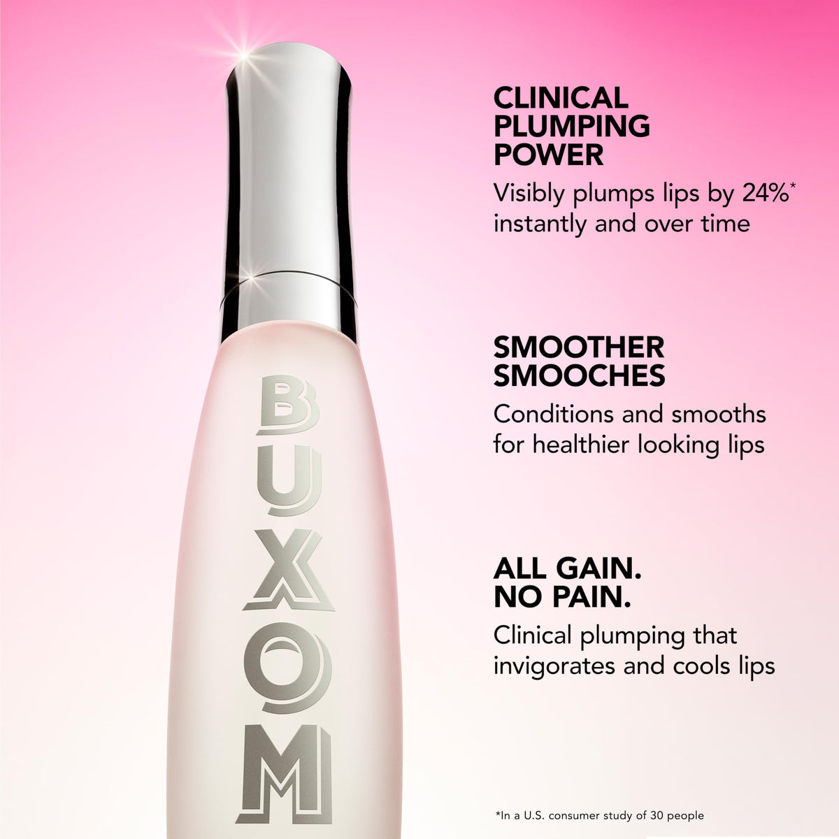Buxom on model in daytime look showing natural plump and glow benefit
