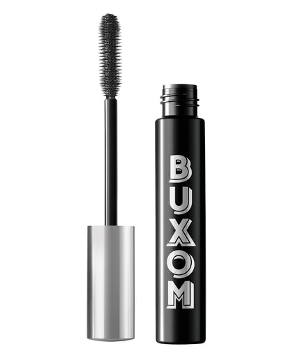 Buxom front packaging showing tube and bold black color benefit long-lasting wear
