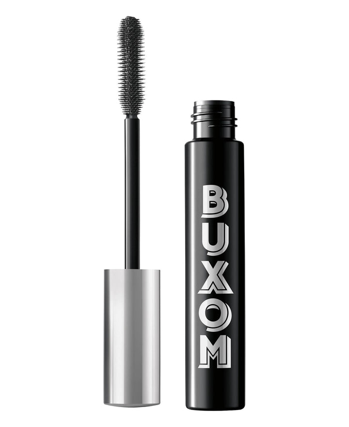 Buxom front packaging showing tube and bold black color benefit long-lasting wear