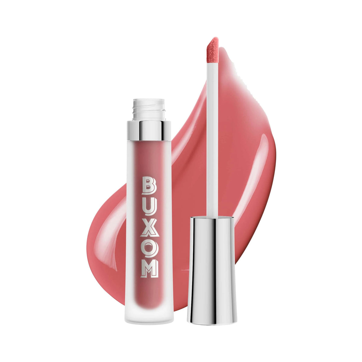 Buxom Mudslide front packaging showing glossy tube and shade, highlights easy application benefit