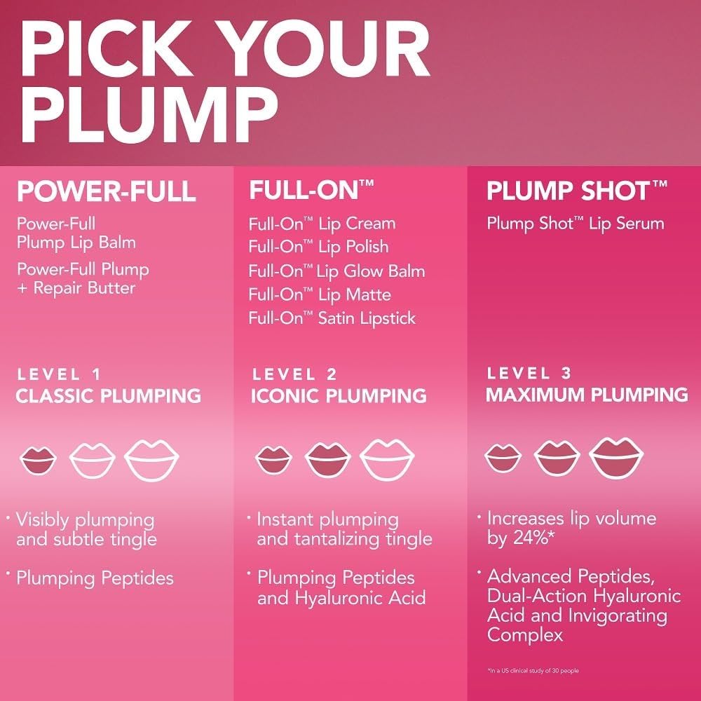 Buxom ingredients label close-up highlighting peptide and hyaluronic benefits