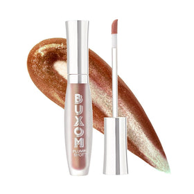 Buxom front packaging Celestial Nude showing shade and glossy finish benefit