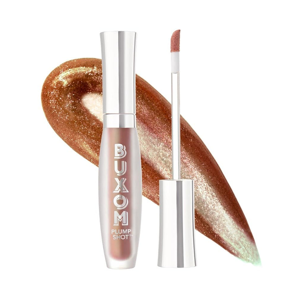 Buxom front packaging Celestial Nude showing shade and glossy finish benefit