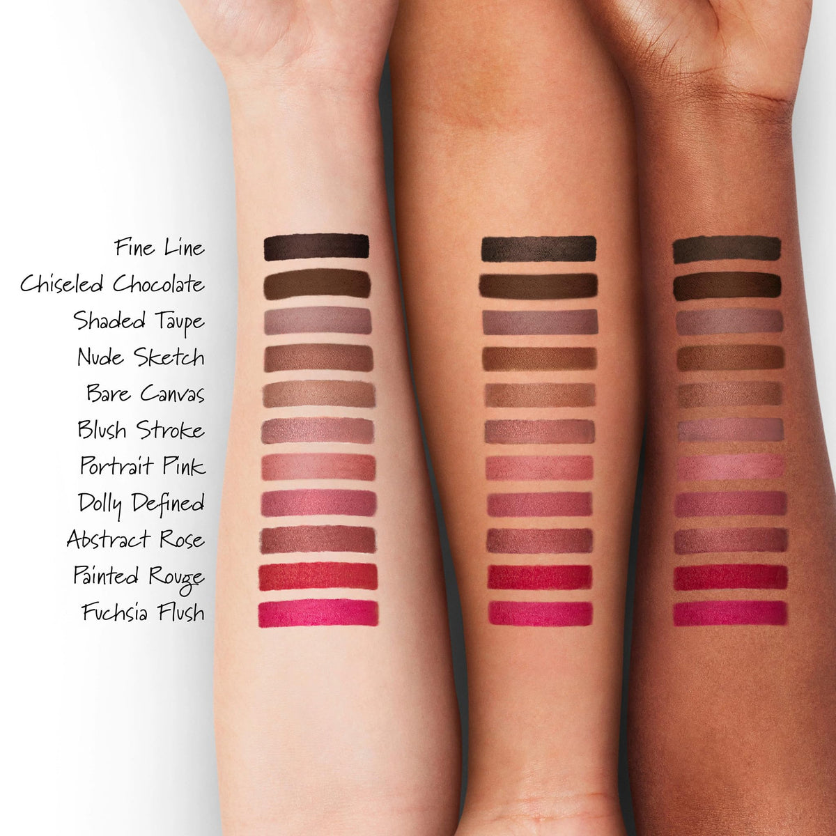 Buxom pigment stroke on skin demonstrating creamy matte payoff
