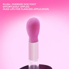 Buxom White Russian on model in lifestyle setting showing hydrated, fuller-looking lips