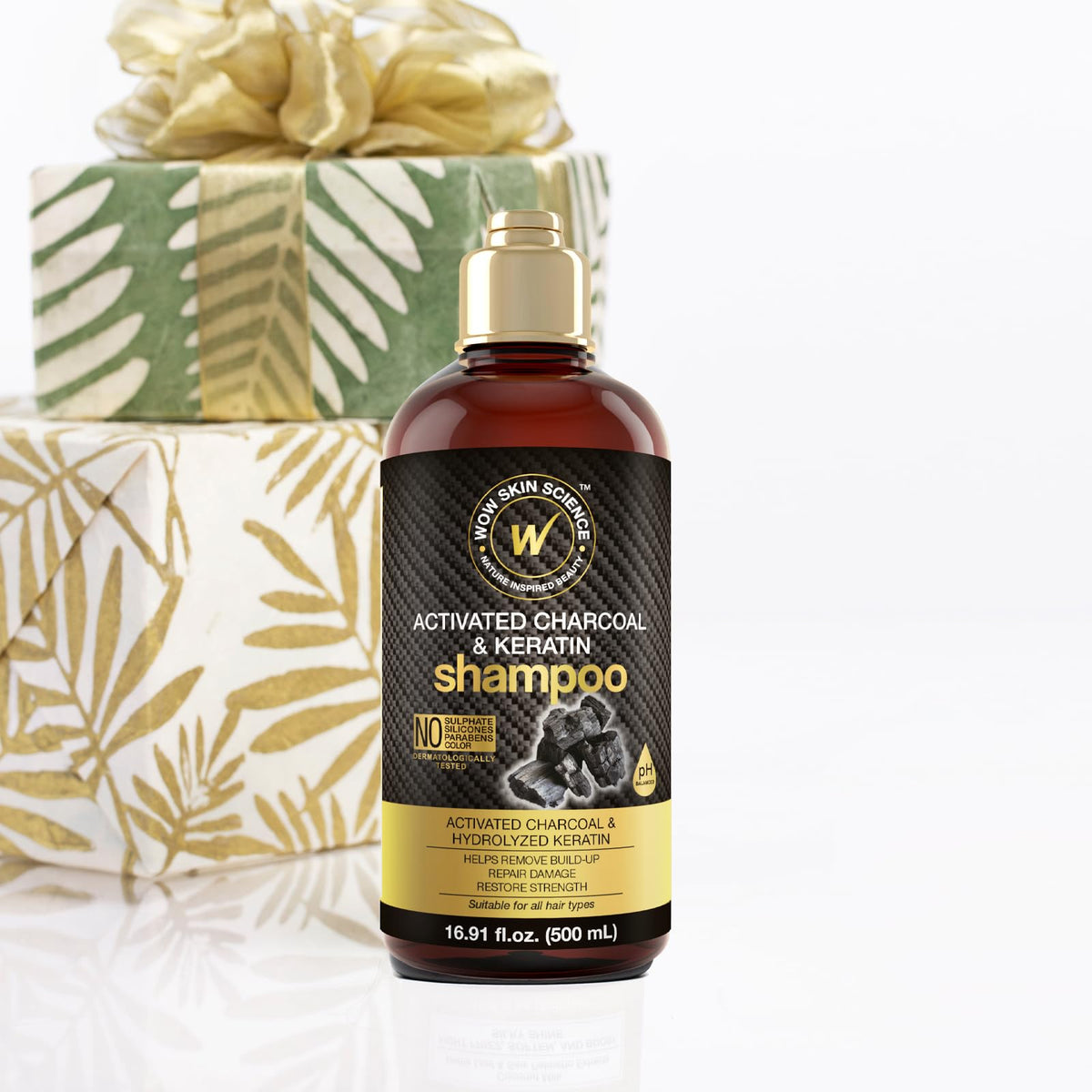 BUYWOW ingredients display with argan oil keratin and charcoal for nourishment