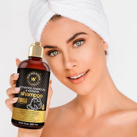 BUYWOW shampoo bottle in bathroom lifestyle setting conveying daily routine ease