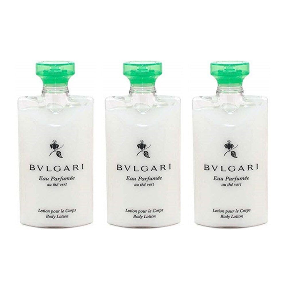 BVLGARI Au Thé Vert front packaging showing three travel-sized bottles for convenience