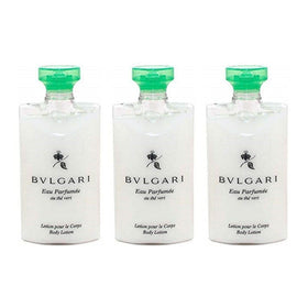 BVLGARI Au Thé Vert front packaging showing three travel-sized bottles for convenience