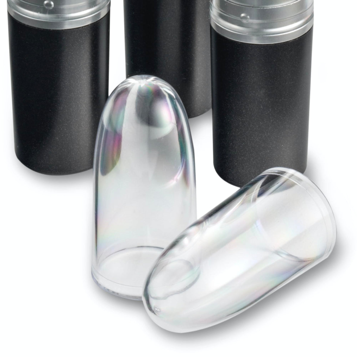 byAlegory close-up of clear acrylic cap showing flawless clarity and color preview benefit