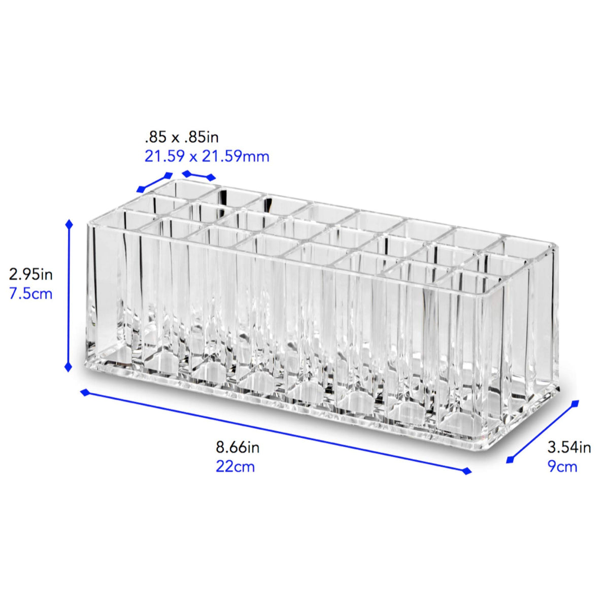 byAlegory close-up inner cube shows .85 inch slots for secure product fit