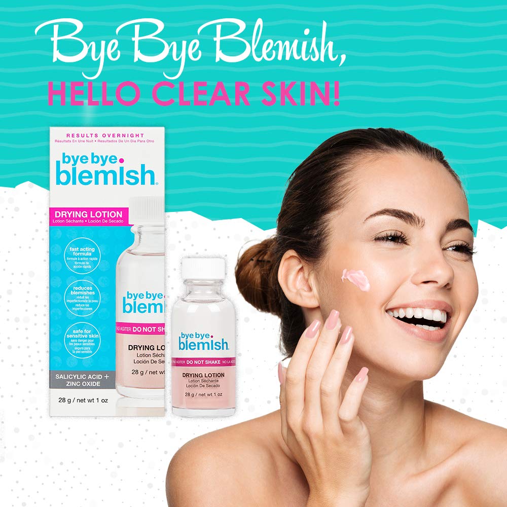 Bye Bye Blemish bottle close-up highlighting nozzle and leak-free cap for travel
