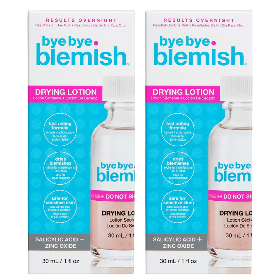 Bye Bye Blemish front packaging showing label and two 1 oz bottles for quick spot care