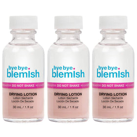 Bye Bye Blemish front packaging showing three 1oz bottles for reliable spot treatment