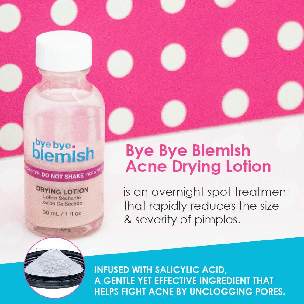 Bye Bye Blemish lotion texture on skin showing thin drying solution for quick action
