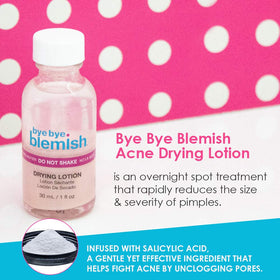 Bye Bye Blemish lotion texture on skin showing thin drying solution for quick action