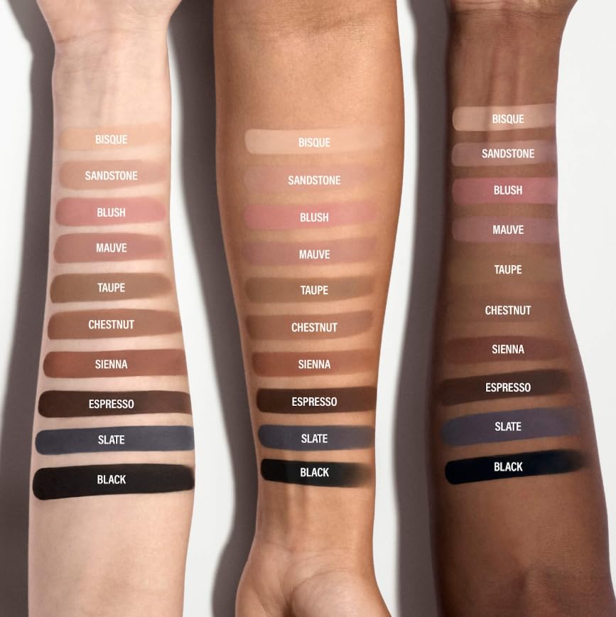 BY MARIO model applying taupe cream eyeshadow demonstrating long-wear, crease-resistant benefit