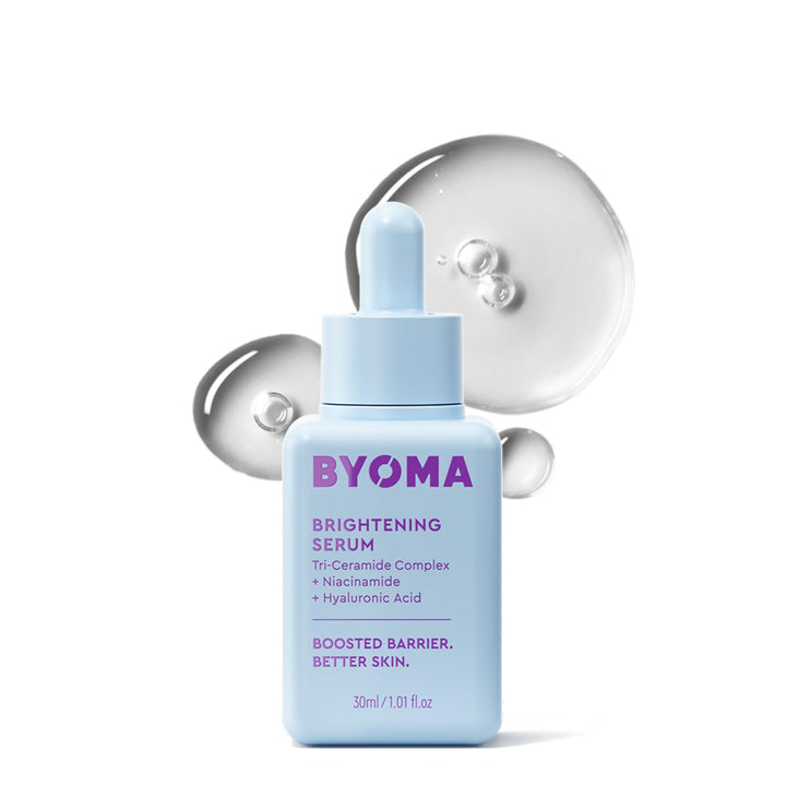 BYOMA front bottle view showing clean design and brightening benefits