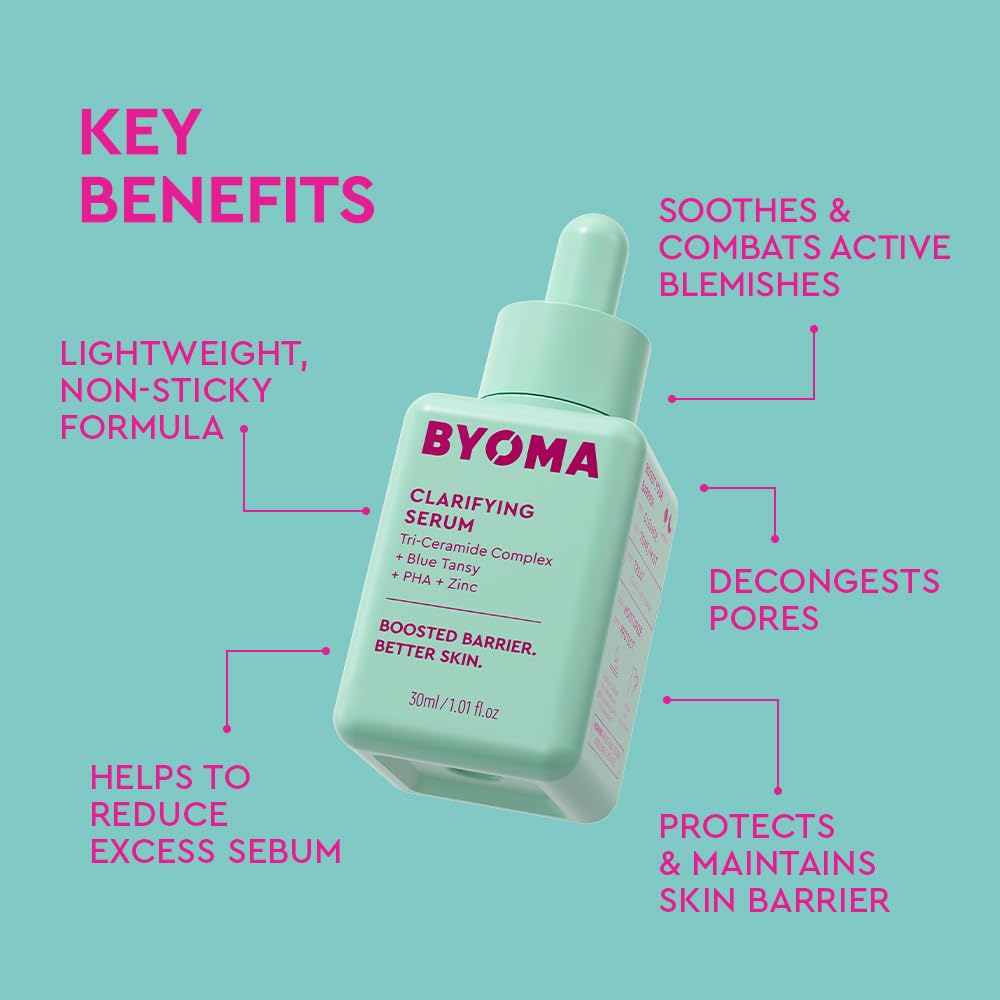 BYOMA clarifying serum pump in hand demonstrating controlled dispensing and safety