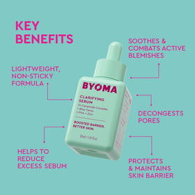 BYOMA clarifying serum pump in hand demonstrating controlled dispensing and safety