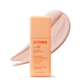 BYOMA front packaging showing SPF 30 and lightweight benefits