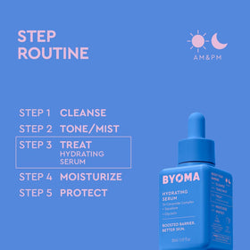 BYOMA bottle on morning vanity illustrating layering under SPF and makeup